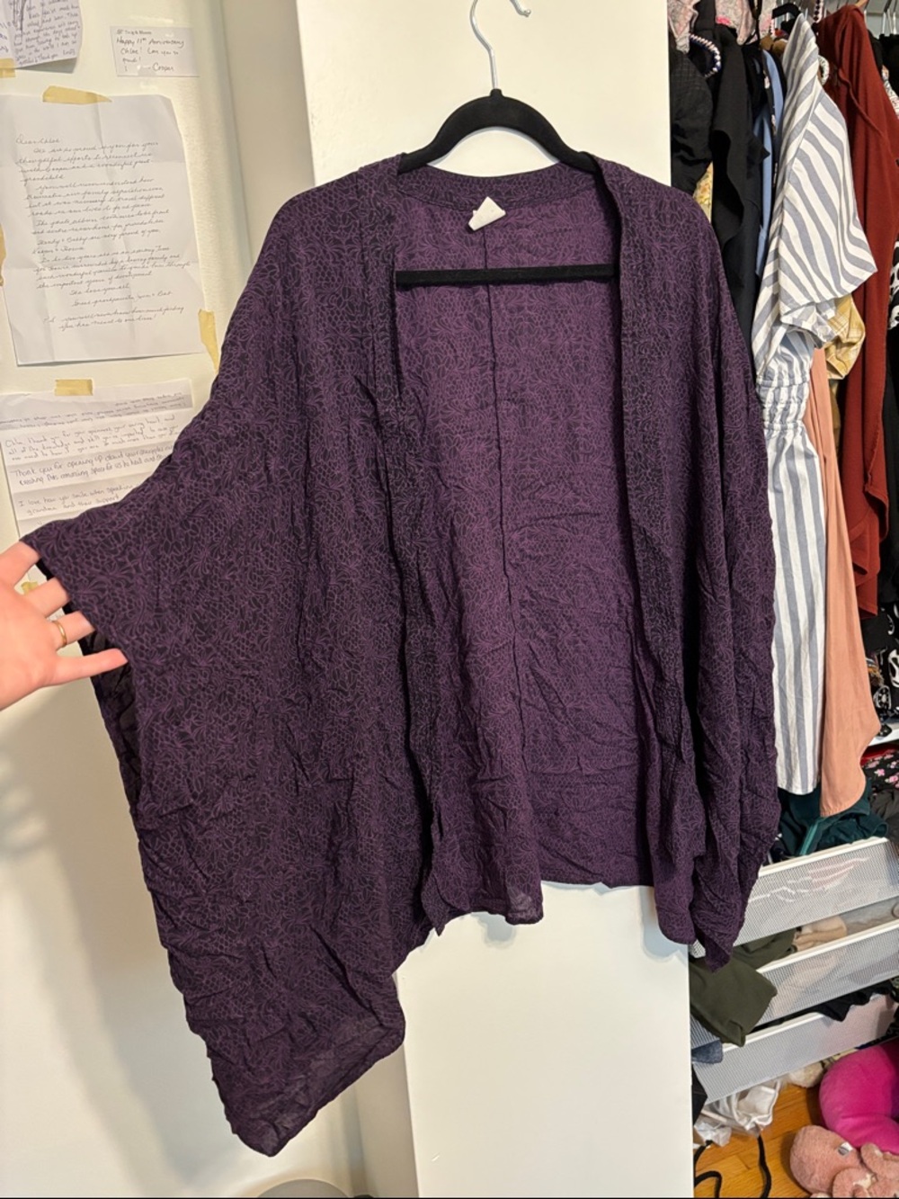 Women's Open-Front Purple Textured Knit Poncho Shrug